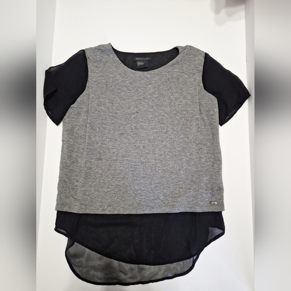 Armani Exchange Gray Knit Tee with Sheer Black Short Sleeves - Picture 5 of 9